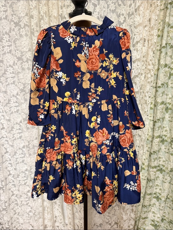 Janie and Jack Other - Janie and Jack Navy Floral Tiered Dress with Rust and Cream Blooms